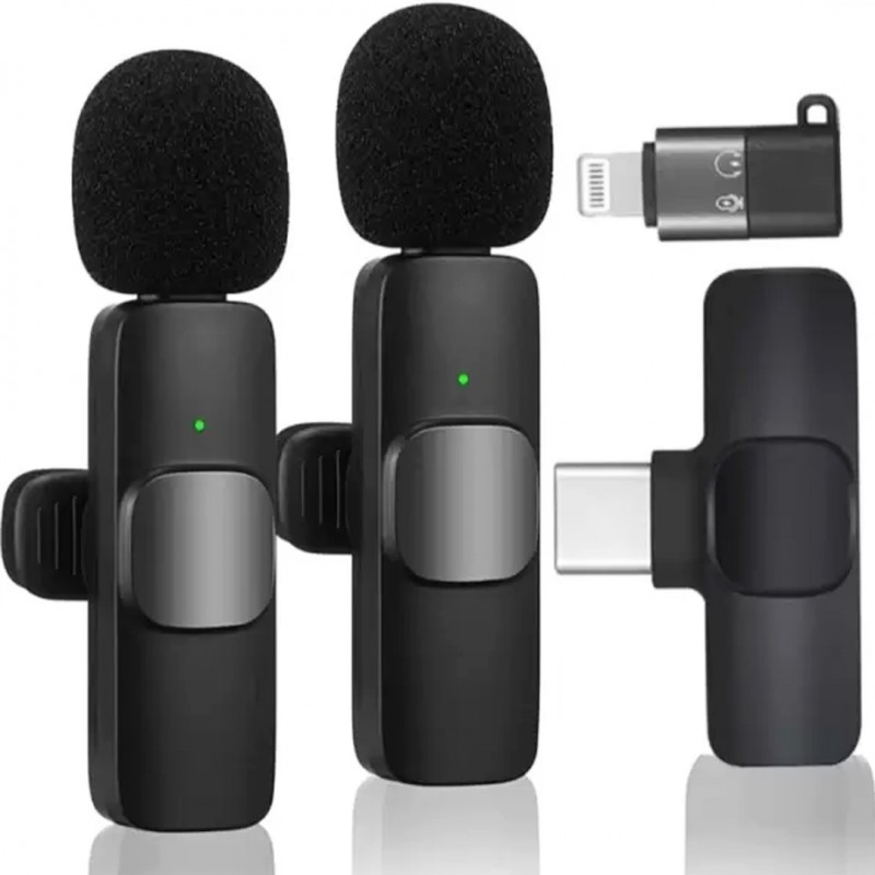 K11 2-in-1 Dual Wireless Collar Microphones with Type-C & Lightning