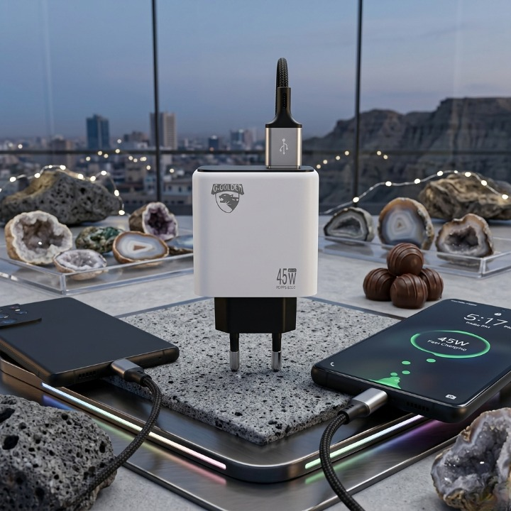 45W Dual Port Travel Charger with EU Europlug USB A C