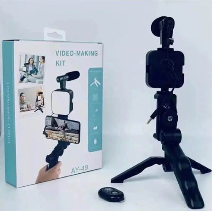 AY-49 Vlogging Kit with LED Light, Shotgun Mic & Tripod