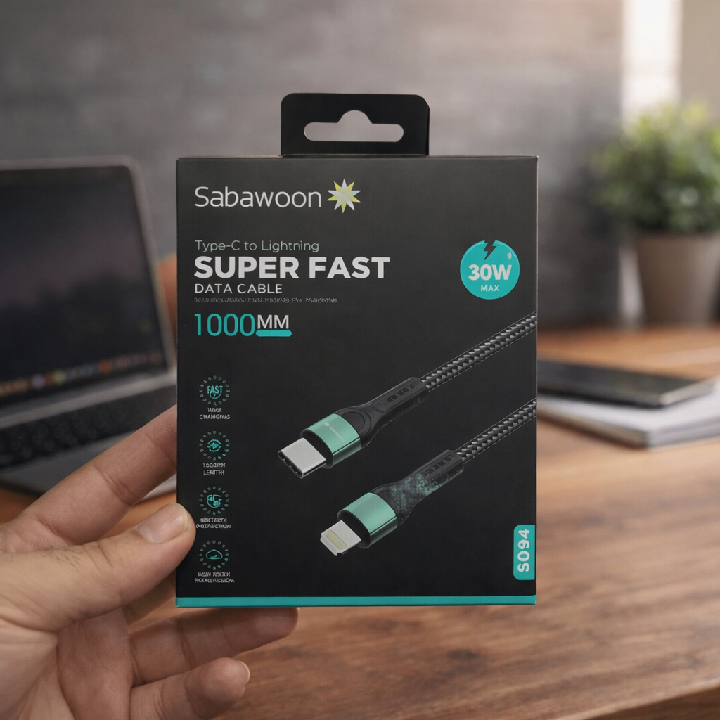 Sabawoon 30W Super Fast Type-C to iPhone Charging Cable 1000mm