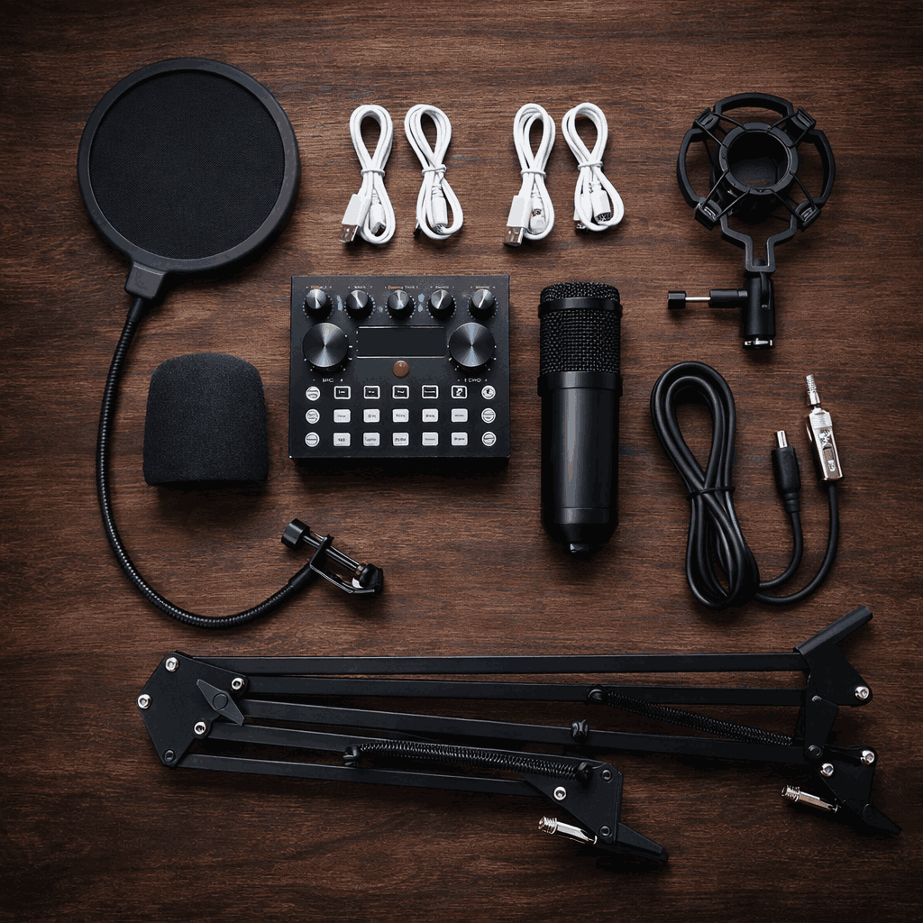 V10 BM-800 Podcast Condenser Microphone Set with Sound Card