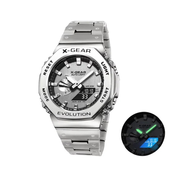 X-GEAR Digital Sports Unisex Watch Dual Display LED Steel Strap