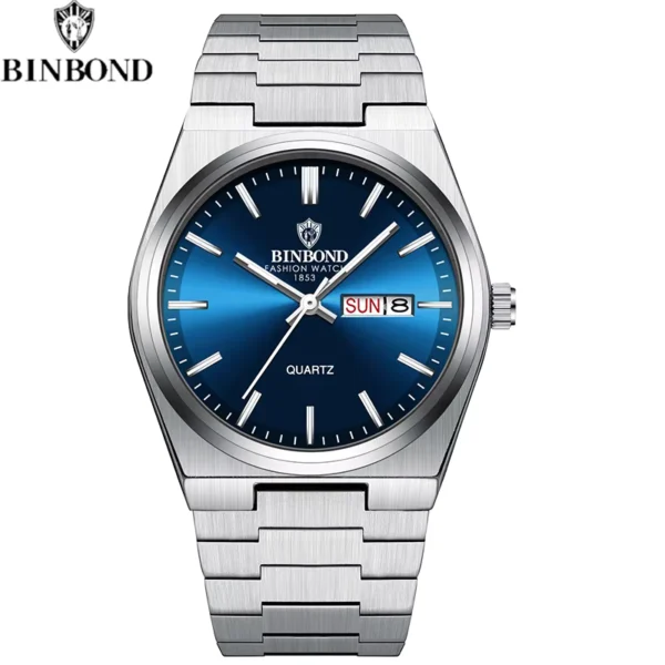 BINBOND Men's Business Quartz Watch Stainless Steel