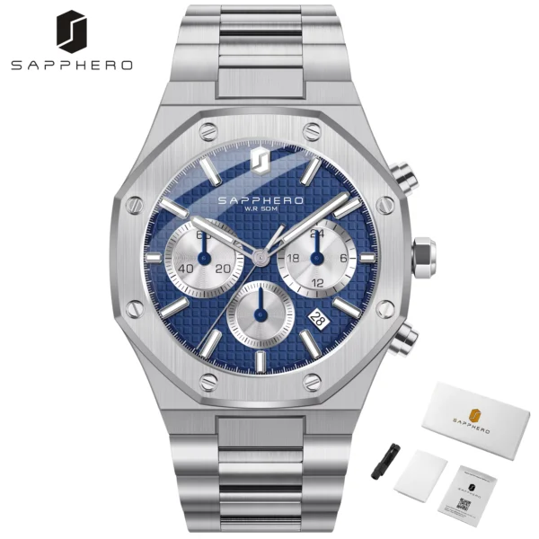 SAPPHERO Men's Stainless Steel Waterproof Chronograph Watch