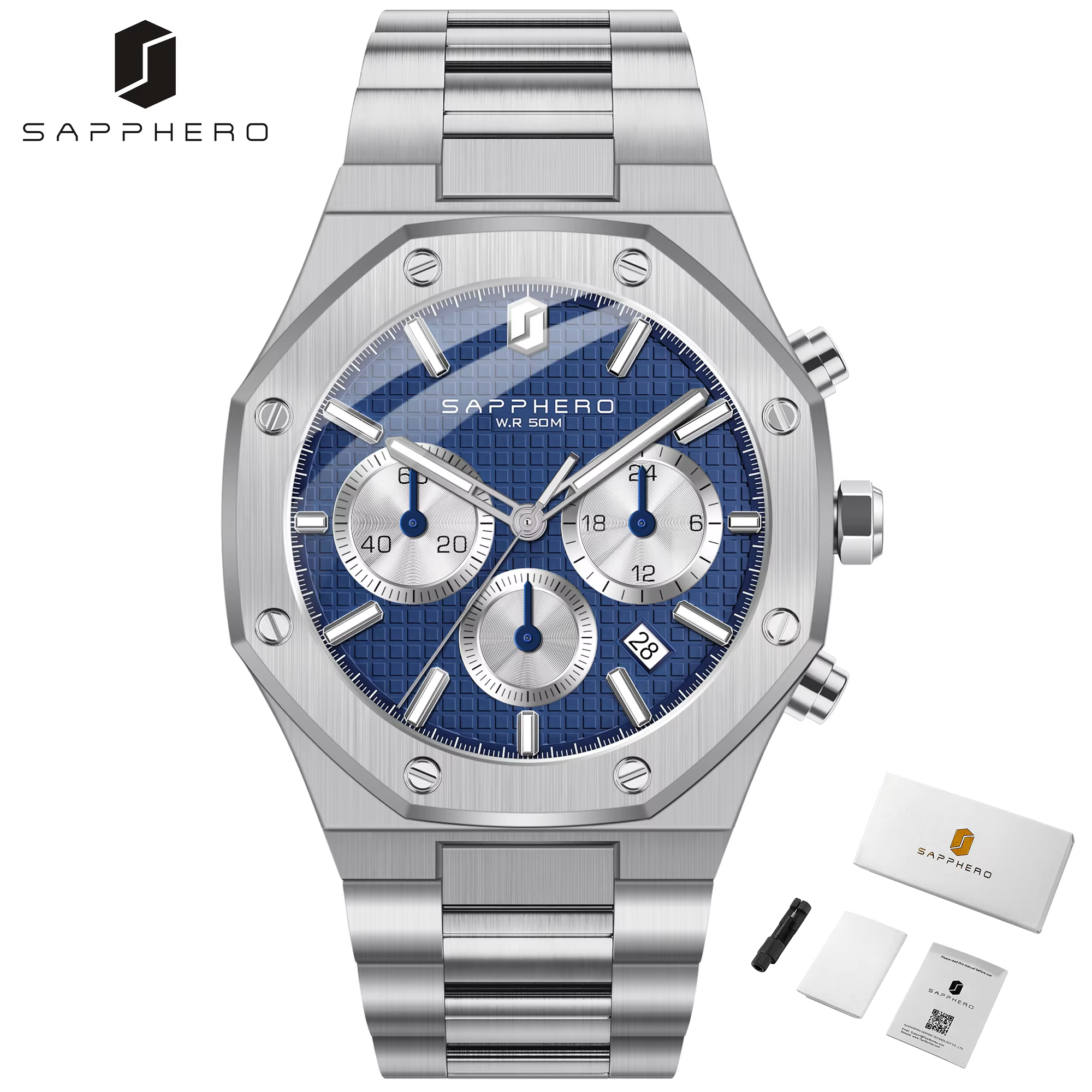 SAPPHERO Men’s Stainless Steel Waterproof Chronograph Watch product image