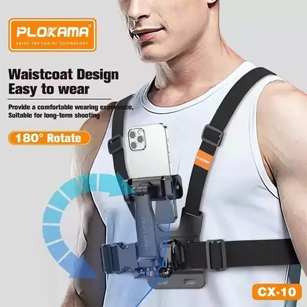 PLOKAMA CX10 Adjustable Chest Mount for Action Cameras & Phones