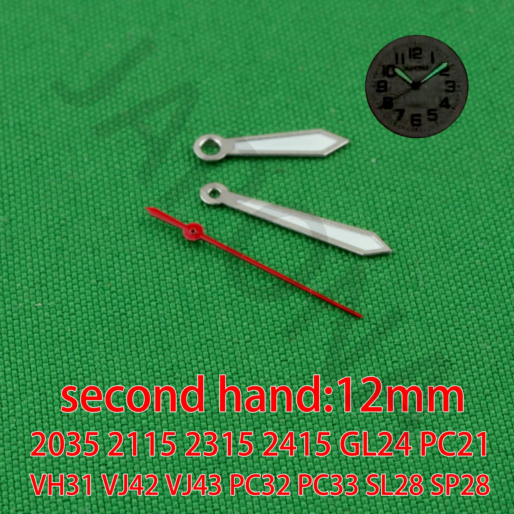 12mm Silver Super Luminous Watch Hands Set Compatible with Various Movements