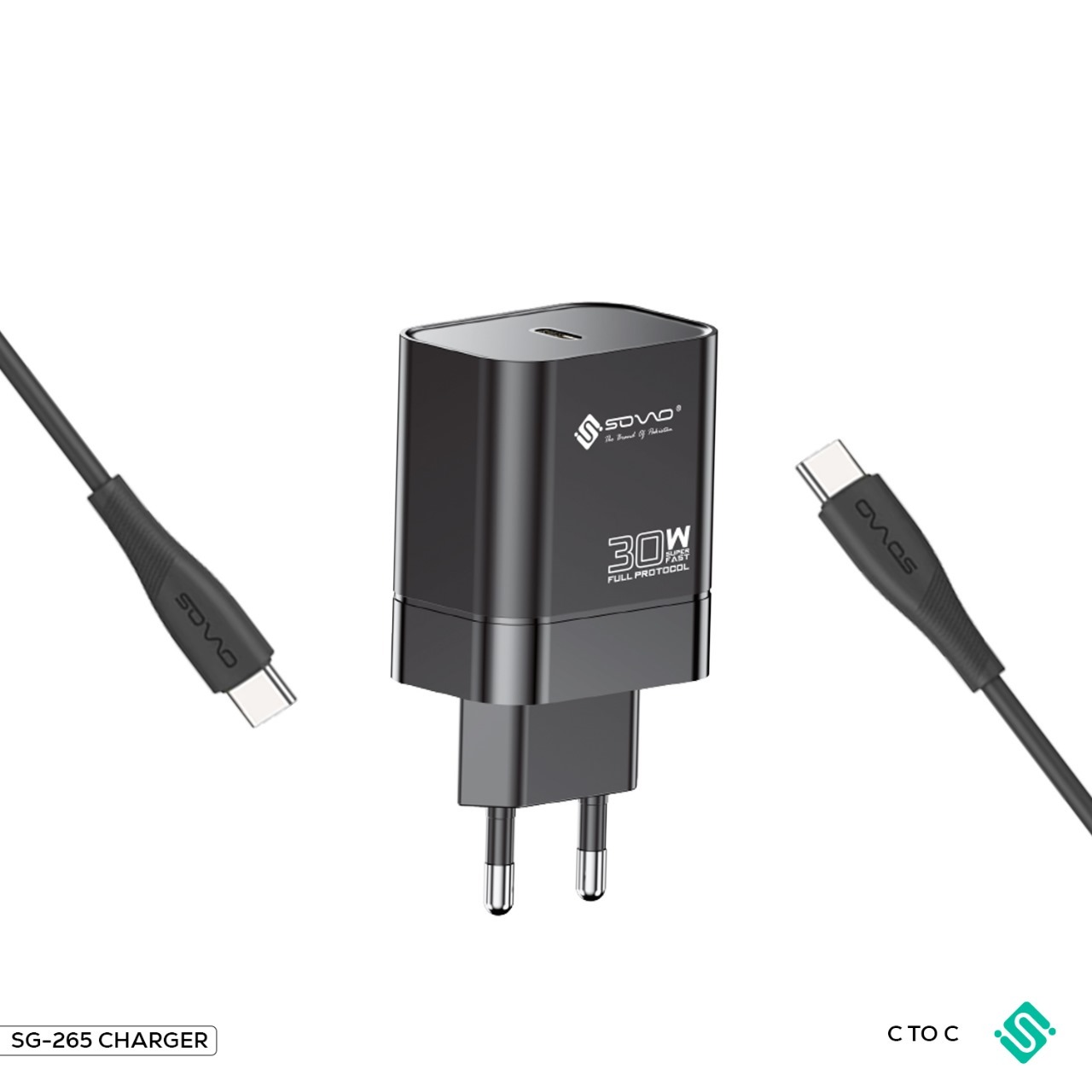 SOVO SG-265 LAZER 30W Fast USB-C Charger with Cable