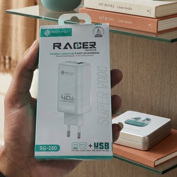 SOVO Racer SG-250 40W Dual Port Fast Charger USB-A USB-C