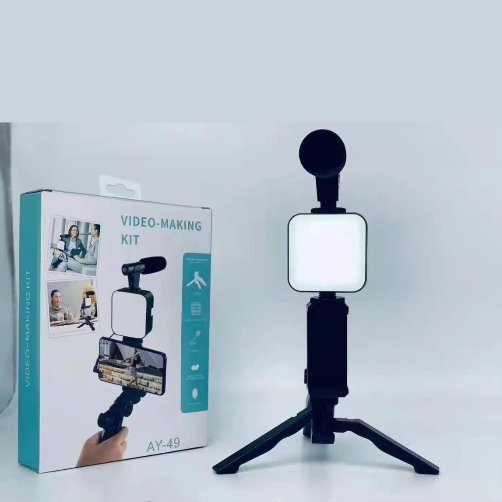 Professional Vlogging Kit with Tripod, Mic & 360° LED Light