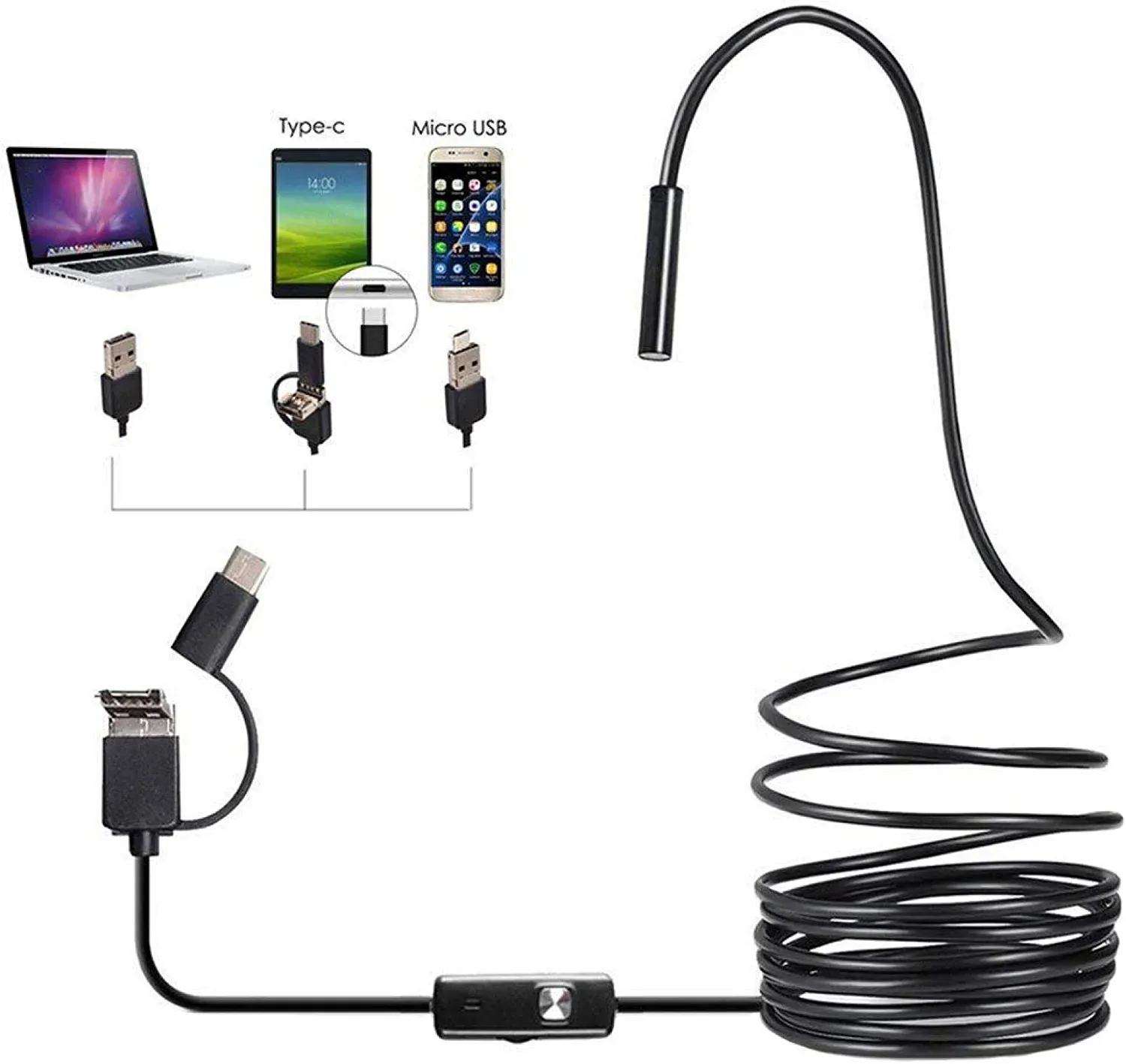 3 In 1 HD Endoscope Camera with Adjustable LED Lights