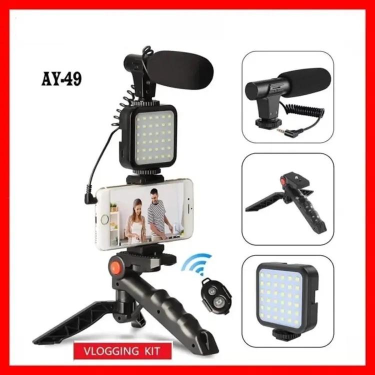 AY-49 Vlogger Kit with Mic, LED Light, Tripod & Remote