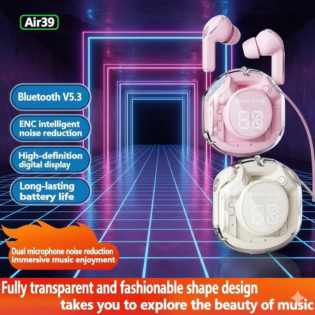 Air 39 Wireless Earbuds with Bluetooth 5.3 & Digital Display