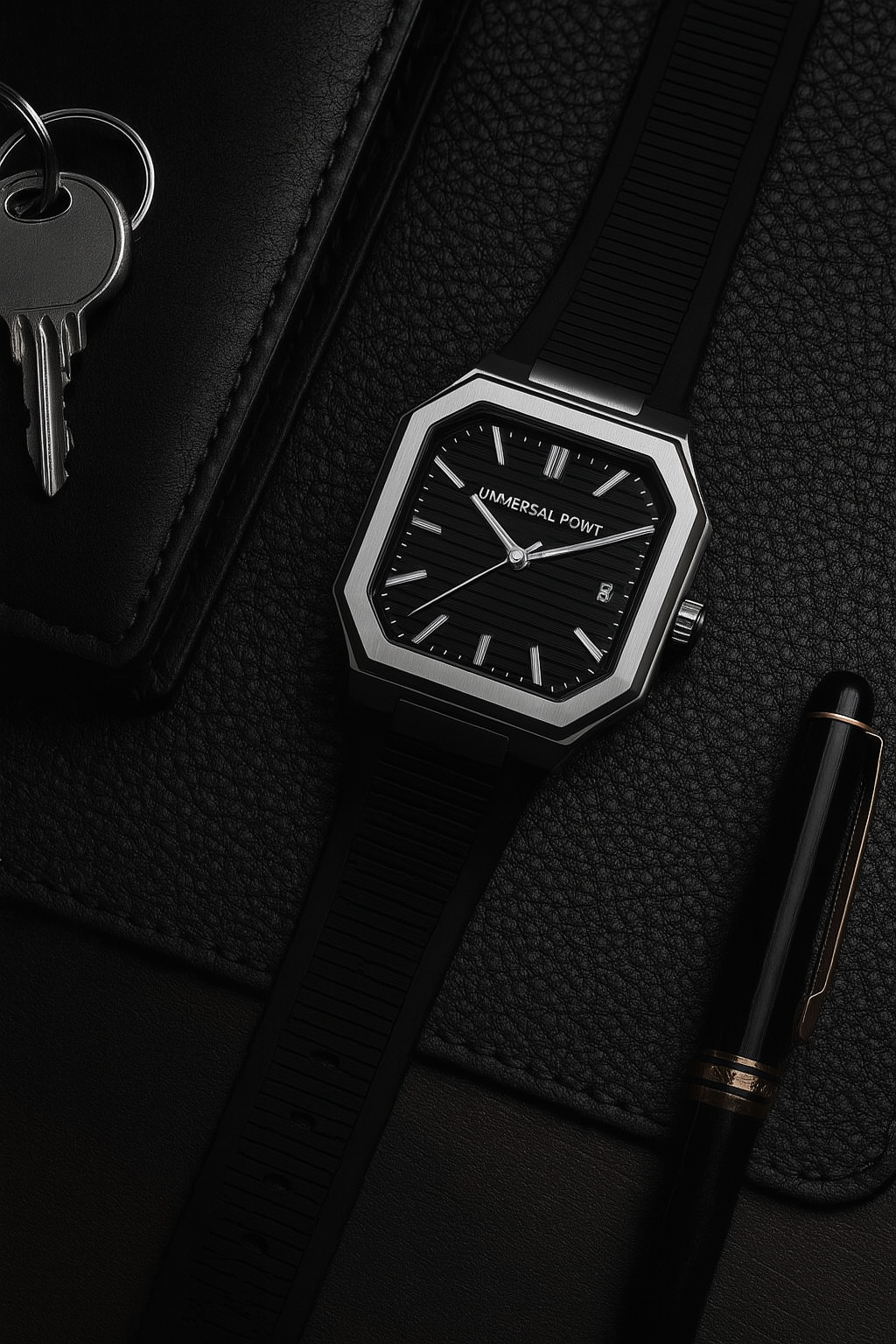 Universal Point UP 1988 Square Dial Leather Strap Watch