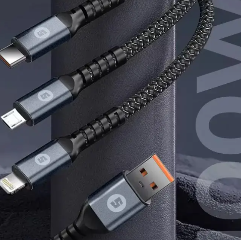 3-in-1 Charge & Sync Cable with Fast Charging and Data Transfer