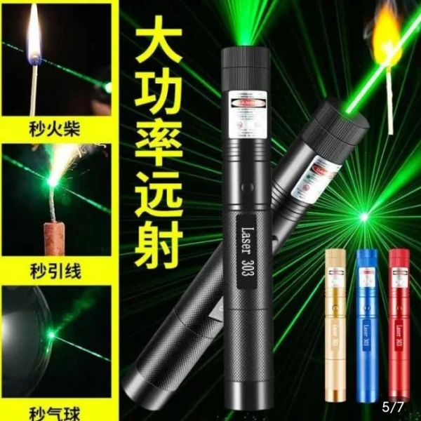 High-Power 303 Green Laser Pointer with 8 Designs & Focus