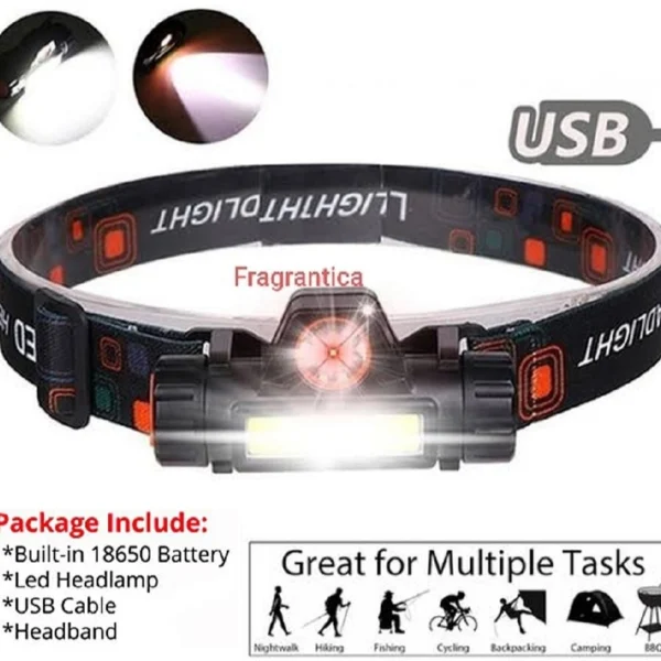 Rechargeable Waterproof LED Headlamp with Magnetic Side