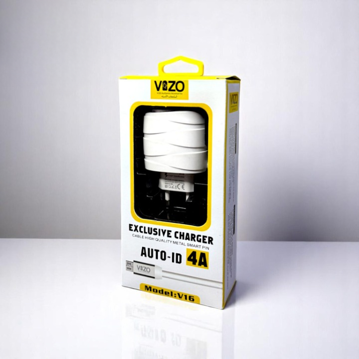 Vizo V16-Type-C 4A Fast Charger with 3 USB Ports and Built-in Cable