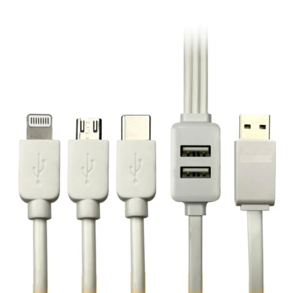 Vizo 5-in-1 Fast Charging Data Cable with 3 Plugs & 2 USB Ports