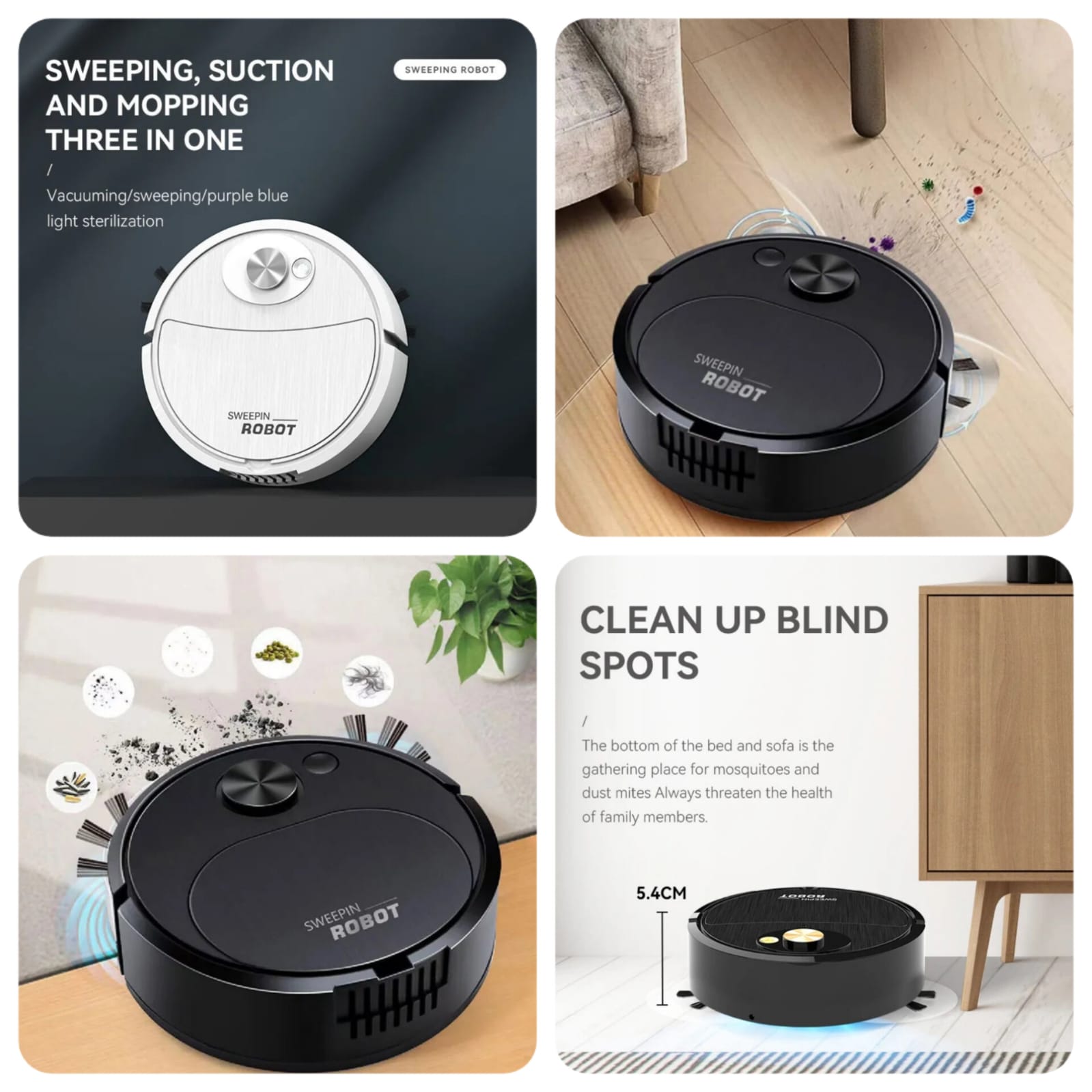 Portable Wireless 3-in-1 Mini Sweeping Robot Vacuum Cleaner