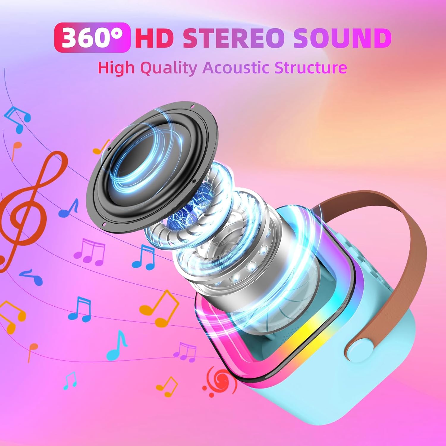 Portable Bluetooth Karaoke Speaker with RGB Lights