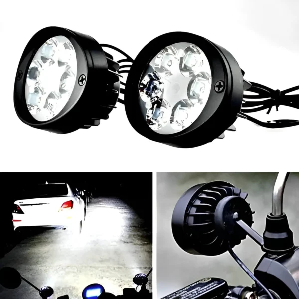 2 LED Headlight & Assist Button Lamp for Motorcycles