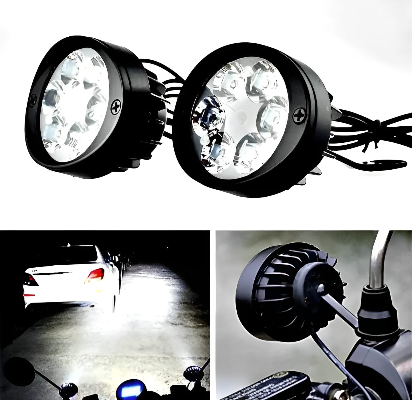 2 LED Headlight & Assist Button Lamp for Motorcycles