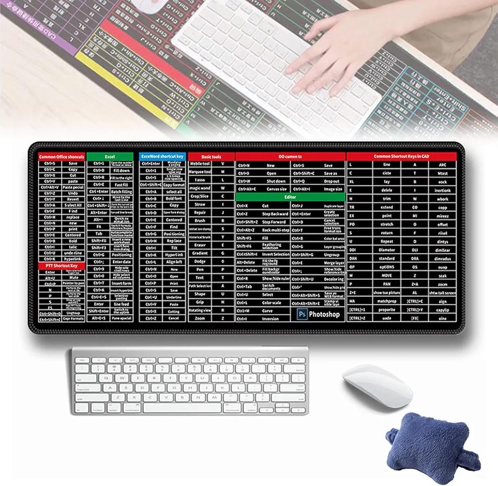 Extended Keyboard Shortcut Mouse Pad 30x80cm for Office & Gaming