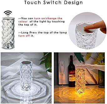16-Color Diamond Rose Acrylic USB Rechargeable Lamp
