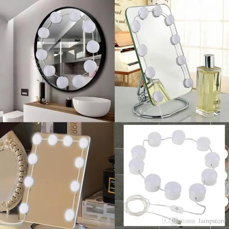 Vanity Mirror String Lights with 10 LED Bulbs & USB Charging