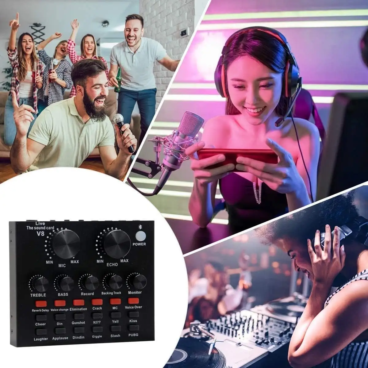 Rechargeable Podcast Mic Set with Live Sound Card