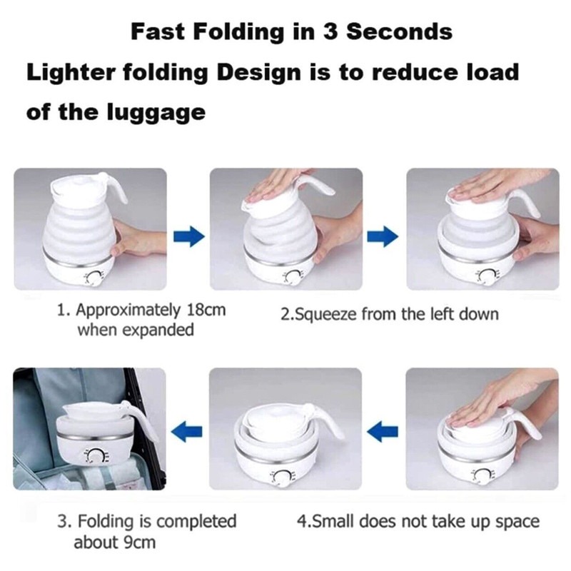 Portable Foldable Electric Travel Kettle Dual Voltage