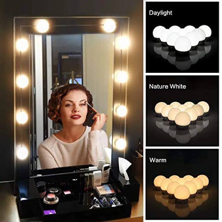 3-Color Dimmable Vanity Mirror LED String Light 10 Bulbs