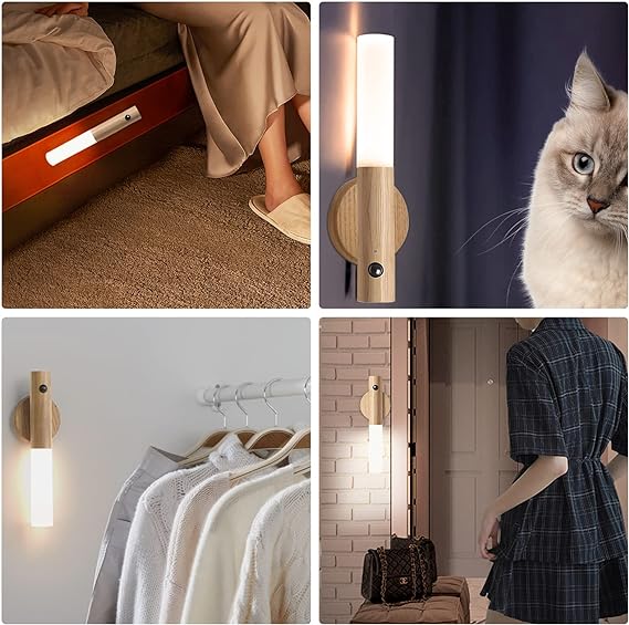 Wooden LED Night Light with PIR Motion Sensor USB Rechargeable