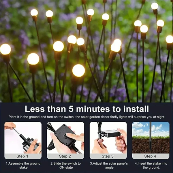 LED Solar Firefly Garden Lights - 10 Swaying Outdoor Lamps