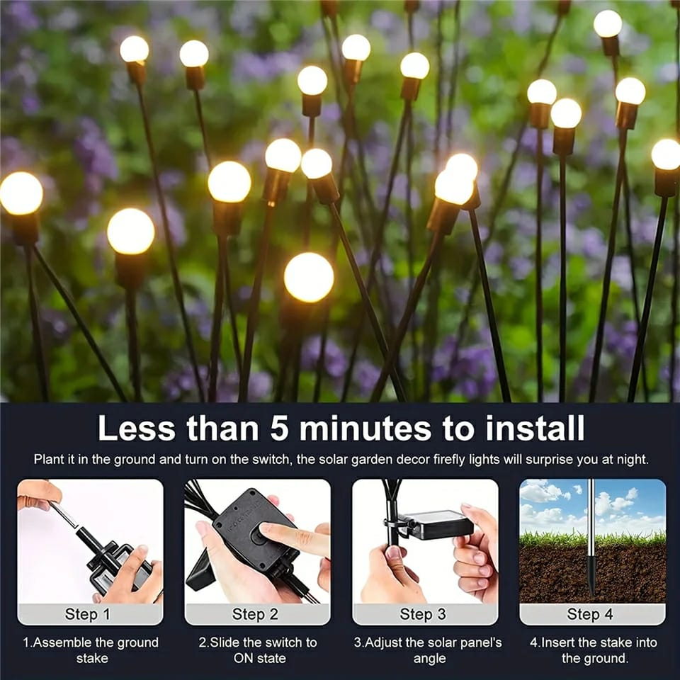 LED Solar Firefly Garden Lights - 10 Swaying Outdoor Lamps
