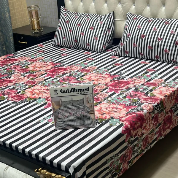 Gul Ahmad Full Printed 3pc King Size Cotton Mix Bedsheet Set