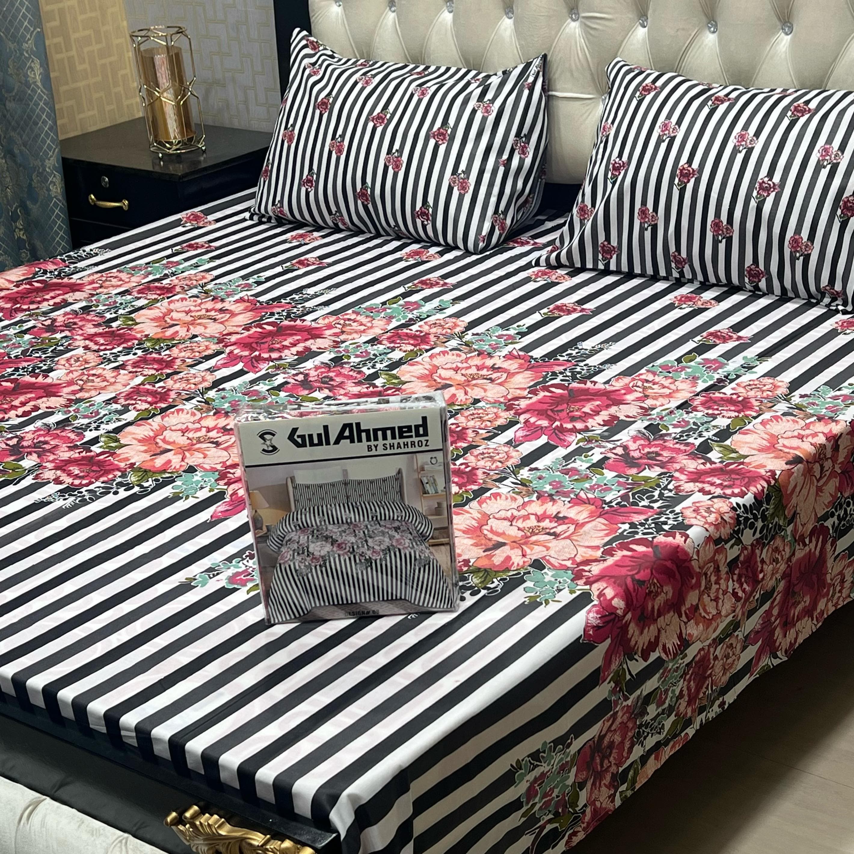 Gul Ahmad Full Printed 3pc King Size Cotton Mix Bedsheet Set