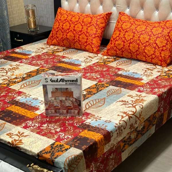 Gul Ahmad King Size Full Printed 3pc Cotton Mix Bedsheet