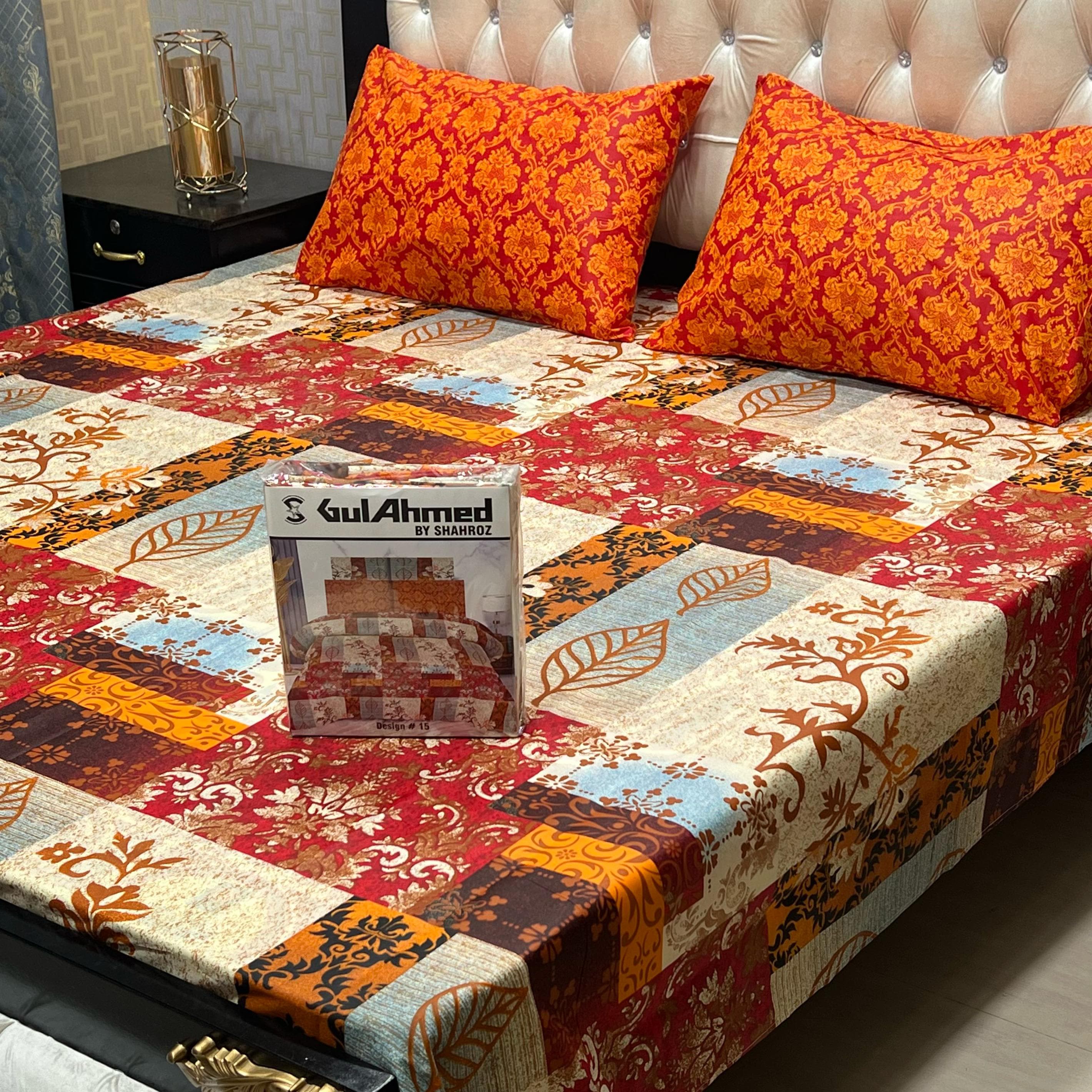 Gul Ahmad King Size Full Printed 3pc Cotton Mix Bedsheet