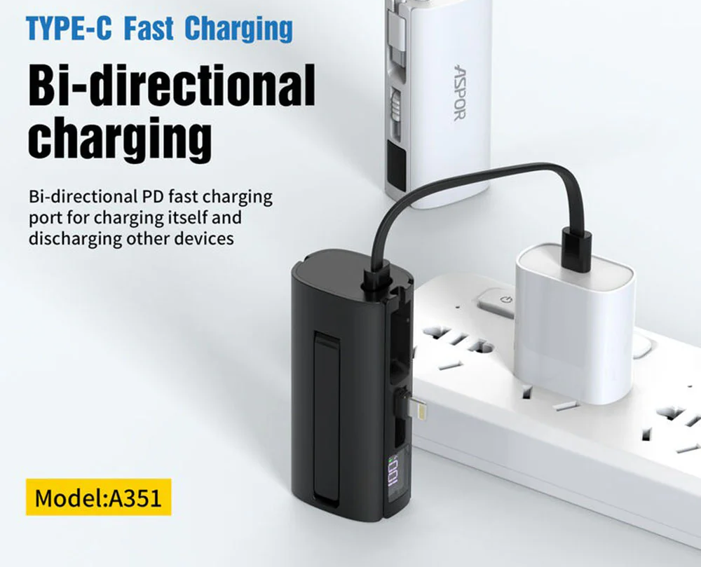 Aspor A351 2in1 Portable Mini 5000mAh Power Bank
