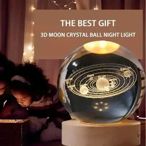 3D Galaxy Solar System Crystal Ball Night Light with USB Base