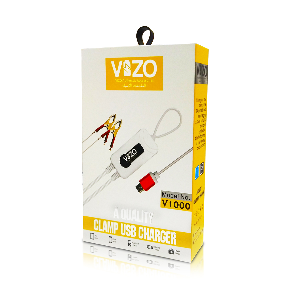 4-in-1 V1000 Clamp USB Charger with Micro USB & Thin Pin