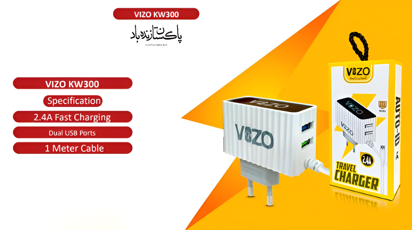 KW300 Dual USB Fast Travel Charger with Built-in Micro USB Cable