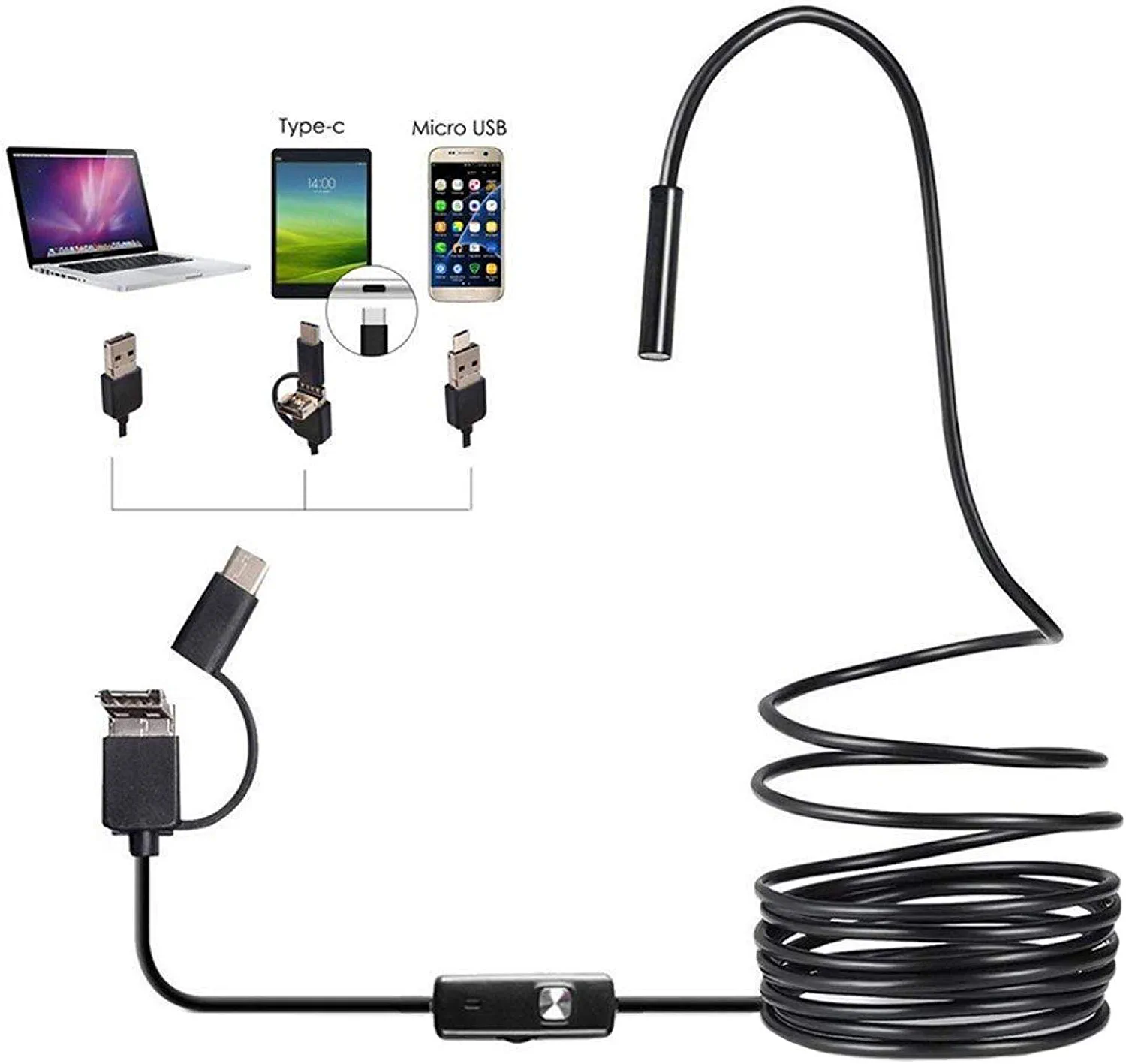 4-in-1 Type C/Micro USB/PC Endoscope Camera 3.5m