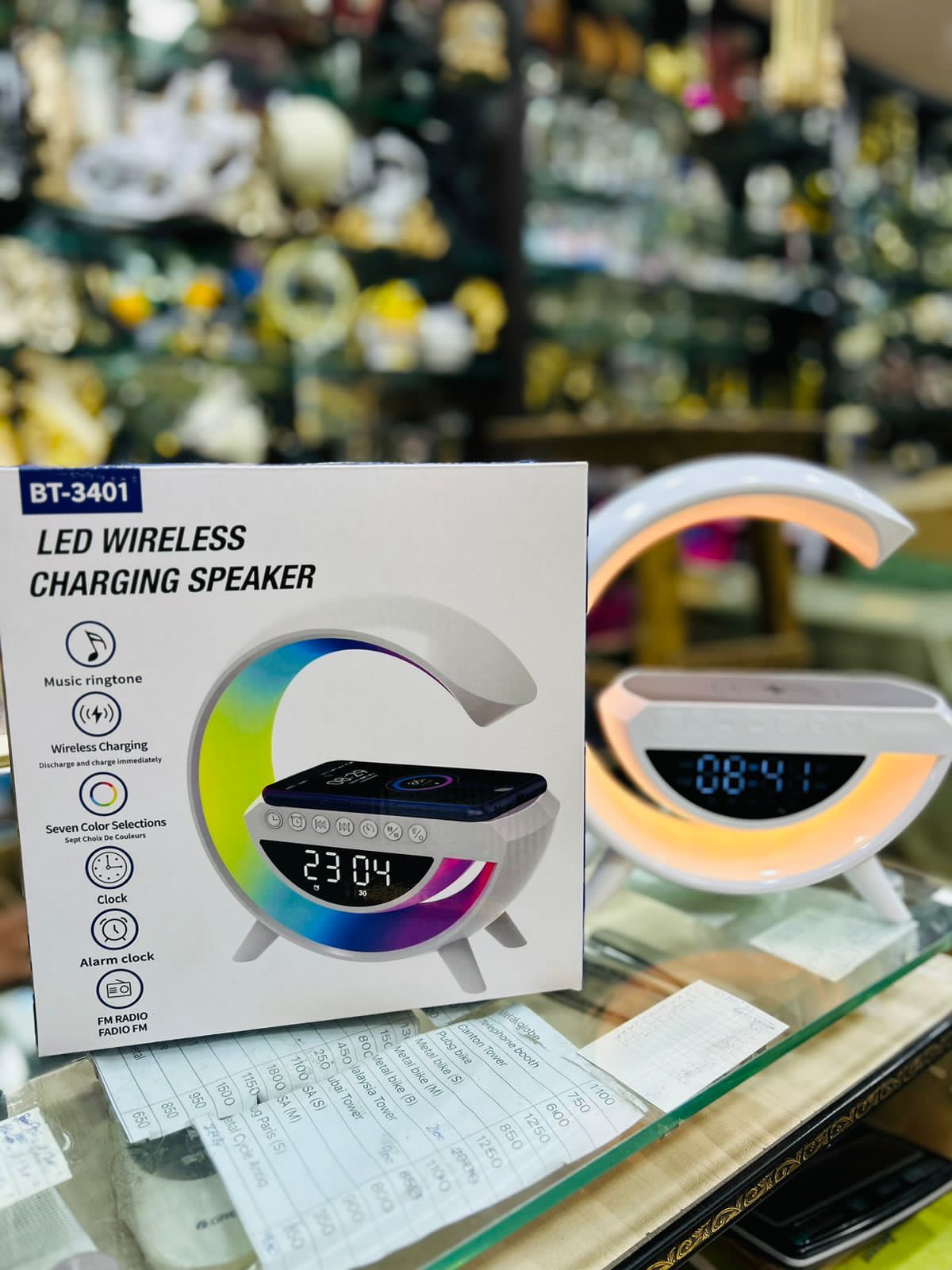 BT-3401 G-Shaped LED Speaker with Wireless Charging