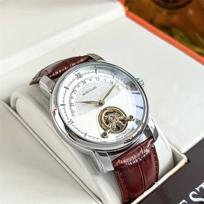 Luxury Men's Automatic Mechanical Watch with Leather Strap