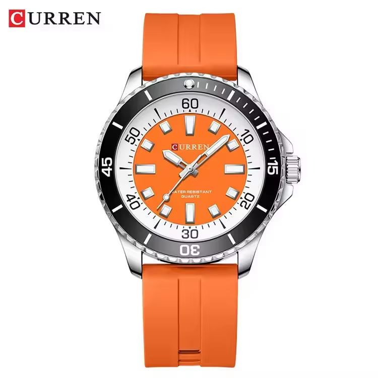 CURREN 8448 Men's Quartz Watch Large Dial Silicone Strap