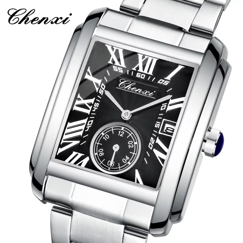 CHENXI 8216 Silver Stainless Steel Quartz Watch Square Dial