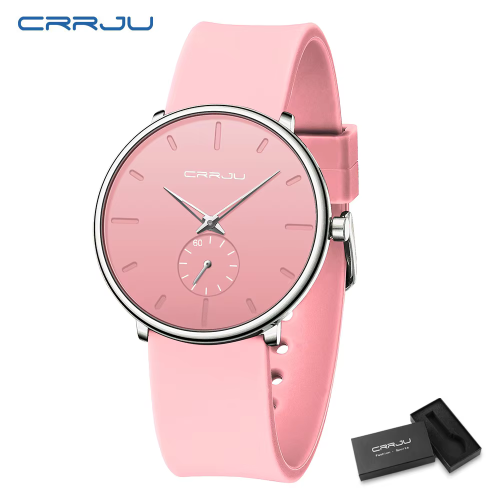 CRRJU Men's Ultra Thin Minimalist Quartz Silicone Watch